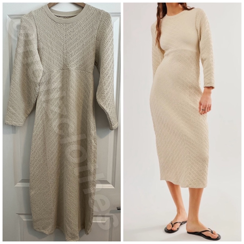 Free People NWOT Gabby Seamless Midi Dress Wet Plaster Ivory/Cream M/L - Picture 6 of 13